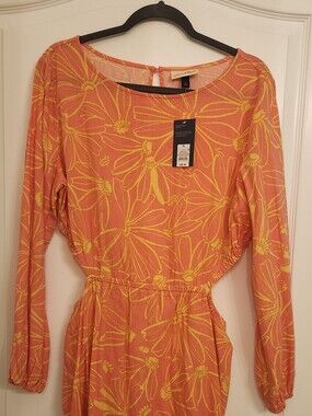 Universal Thread Coral and Yellow Floral Long-Sleeve Dress
